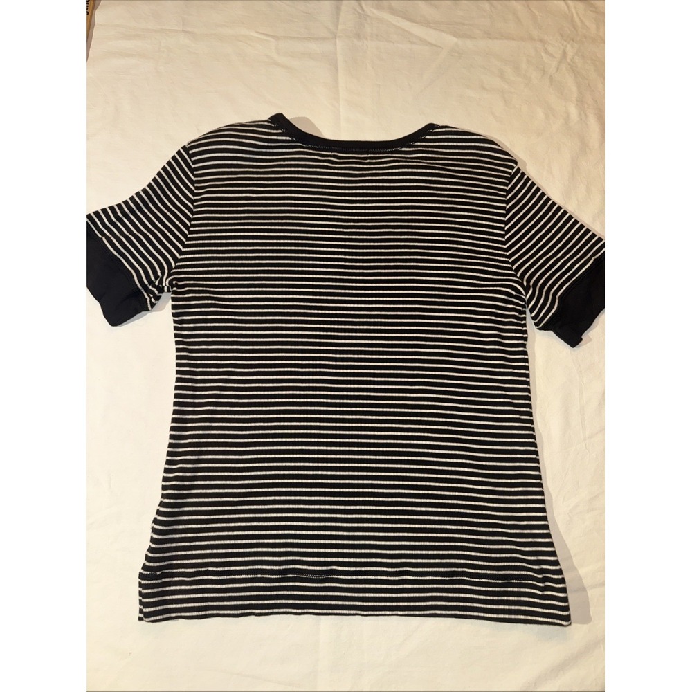 Lauren Jeans Co Ralph Lauren‎ Black White Stripe SS Top Cotton Size L - Picture 6 of 6